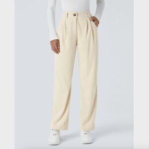 Halara Mid Rise Zipper Pocket Cream Corduroy Casual Pants - Size M